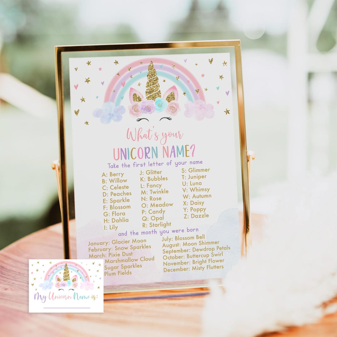 What's Your Unicorn Name Game Unicorn Birthday Rainbow Unicorn Pink ...