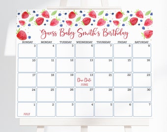 Editable fresa arándano bebé fecha de vencimiento calendario juego baya dulce fresa bebé ducha adivinar cumpleaños del bebé descarga digital A670