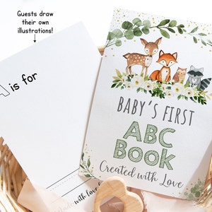 ABC Book Baby Shower Game Woodland Draw Your Own Blank Alphabet Coloring Book Baby Shower Craft Activity A-Z Baby's First ABC Book A524