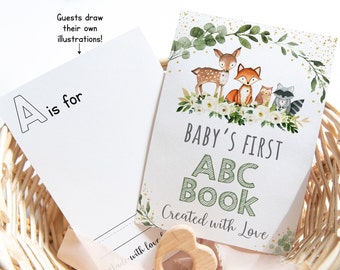 ABC Book Baby Shower Game Woodland Draw Your Own Blank Alphabet Coloring Book Baby Shower Craft Activity A-Z Baby's First ABC Book A524