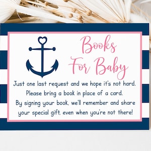 Roze nautische babyshower boek verzoekkaarten anker babyshower roze marine meisje babyshower boeken voor baby afdrukbare digitale download A132