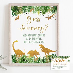 Dinosaur Guess How Many Game, Dinosaur Baby Shower, Gold Dinosaur, Dinosaur Safari, T Rex, Prehistoric, Digital, Printable, Digital A498