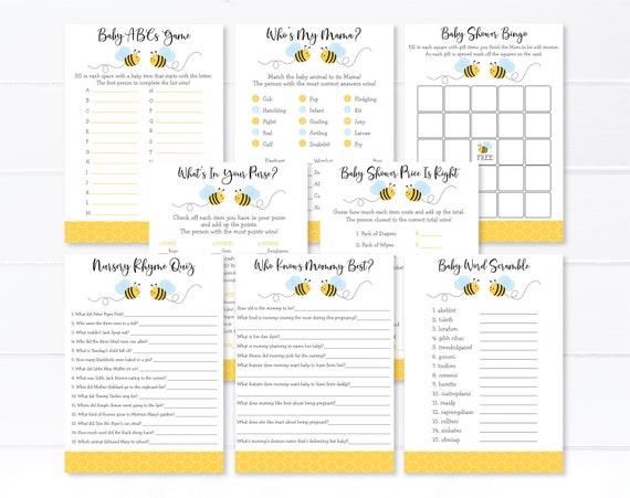 Bee Baby Shower Games Package Blue Bumble Bee Baby Shower Boy Baby Shower 8 Printable Games Digital Instant Download Games Bundle A214 Il_570xn