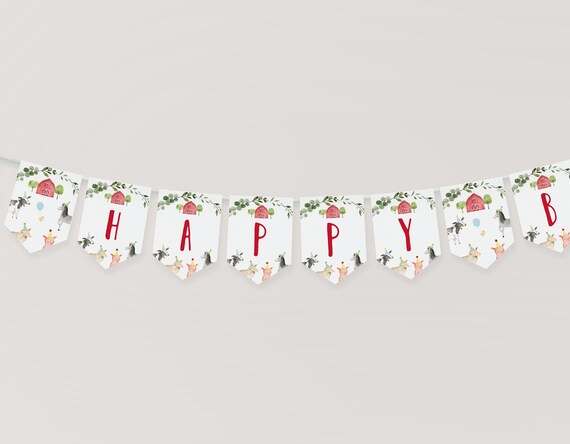 Editable Farm Birthday Banner Farm Animals Boy Farm Birthday Barnyard ...