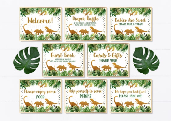 Dinosaur Baby Shower Table Signs, Gold Dinosaur, Dinosaur Safari, T-Rex, 8 Printable Table Signs, Digital, Instant Download A498 Il_570xn