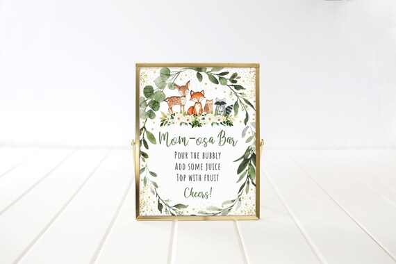 Woodland Mimosa Bar Sign Woodland Baby Shower Woodland Animals Forest Animals Greenery Gender Neutral Mom-osa Bar Printable Digital A524 Il_570xn