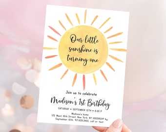 Editable Little Sunshine Birthday Invitation Sunshine First Birthday Invite Boho You Are My Sunshine Party Boy Girl Digital Download A681