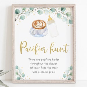 Baby Is Brewing Pacifier Hunt Baby Shower Game Coffee Baby Shower Baby Is Brewing Shower Greenery Gold Gender Neutral Digital Download A601