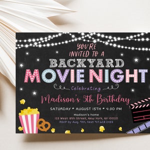 Editable Backyard Movie Night Birthday Invitation Movie Under - Etsy