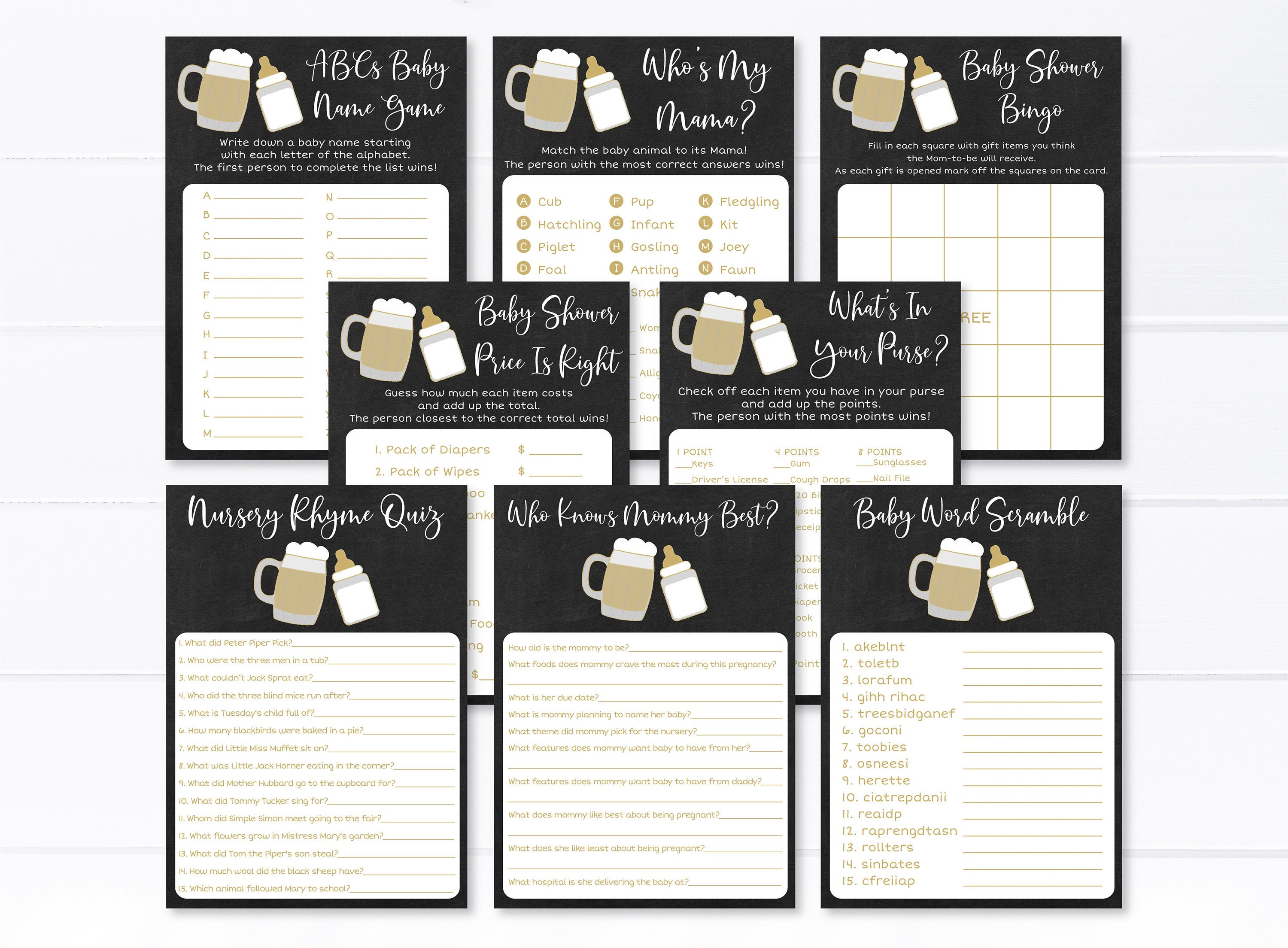 Baby is Brewing Baby Shower Games Package Beer Baby Shower Coed Gender