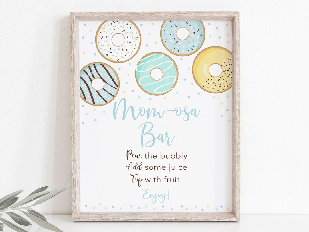 Donut Mimosa Bar Sign, Donut Baby Shower, Donut Baby Sprinkle, Blue ...