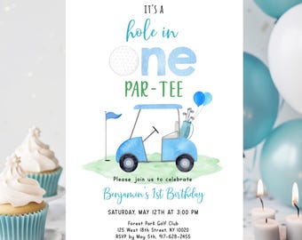 Editable Hole in One Birthday Invitation Golf First Birthday Par-tee Golf 1st Birthday Invite Boy First Birthday Digital Download  A695