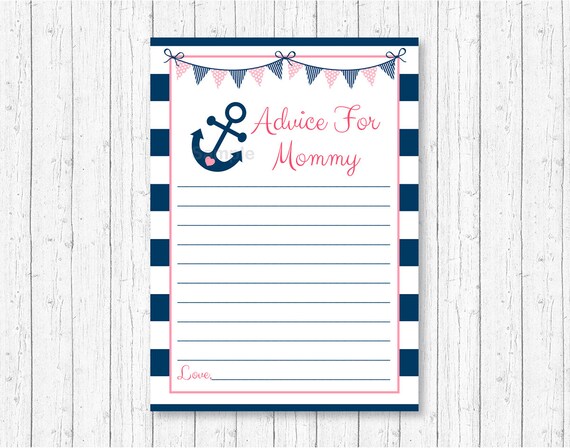 Cute Nautical Mommy Advice Cards / Nautical Baby Shower / Anchor Shower / Pink & Navy Blue / Words of Wisdom / INSTANT DOWNLOAD A132 Il_570xn