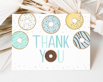 Donut Baby Shower Thank You Card, Donuts & Diapers, Blue Donut, Donut Baby Sprinkle, Baby Boy Sprinkle, Doughnut, Printable, Digital A501
