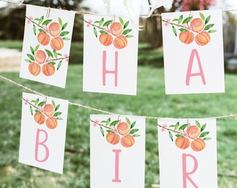 Editable Peach Birthday Banner One Sweet Peach Birthday Peach Blossom Watercolor Peach Girl 1st Birthday Printable Digital Download A728