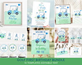 Editable Hole In One Birthday Invitation Bundle Golf First Birthday Par-tee Golf 1st Birthday Boy First Birthday Digital Download A695