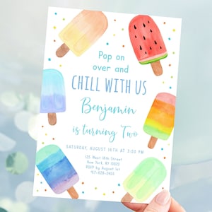 Editable Popsicle Birthday Invitation Popsicle Birthday Invite Pop On Over Chill With Us Boy Blue Popsicle Party Ice Cream Digital A674