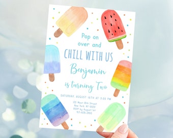 Editable Popsicle Birthday Invitation Popsicle Birthday Invite Pop On Over Chill With Us Boy Blue Popsicle Party Ice Cream Digital A674