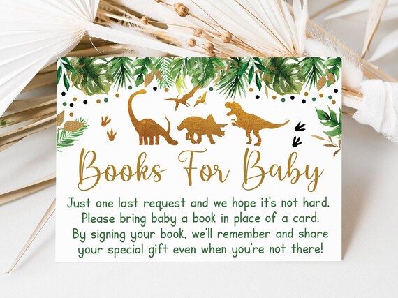 Dinosaur Baby Shower Book Request Cards, Gold Dinosaur Baby Shower, Dinosaur Safari, Books For Baby, PRINTABLE, Instant Download A498 Il_570xn