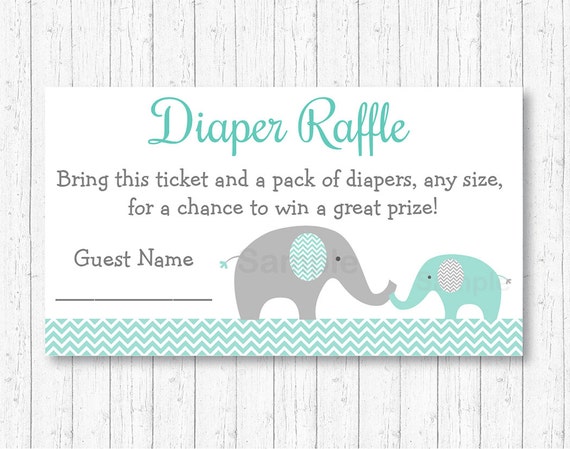 Elephant Diaper Raffle Tickets / Elephant Baby Shower / Mint Green & Grey / Gender Neutral / Printable INSTANT DOWNLOAD A101 Il_570xn