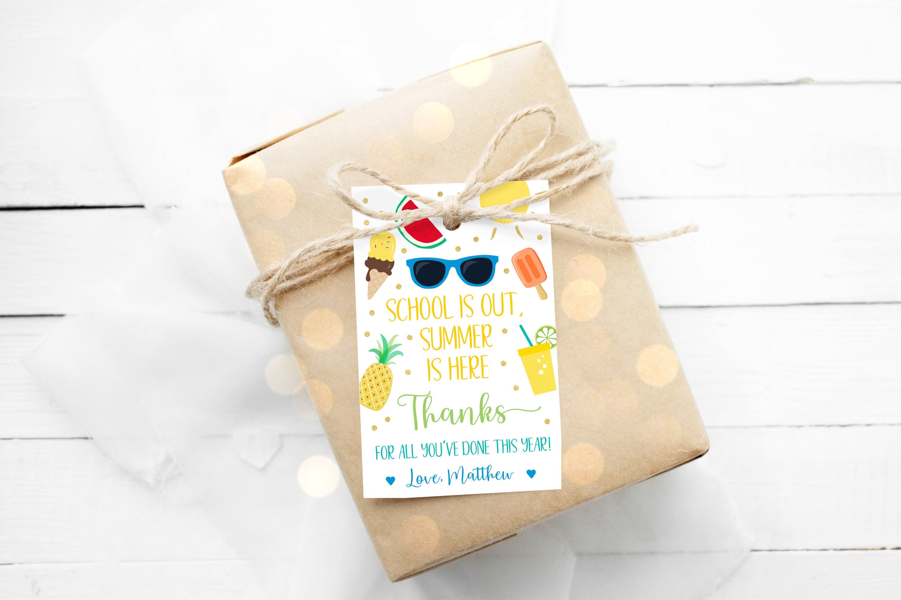 Editable Teacher Appreciation Gift Tag Thank You Tag Summer Schools Out ...