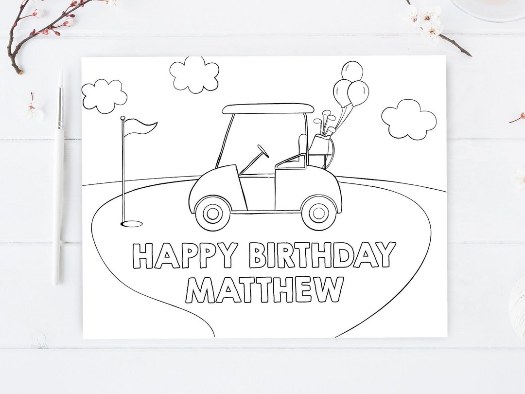 Editable Golf Birthday Coloring Page Hole in One Golf First Birthday ...