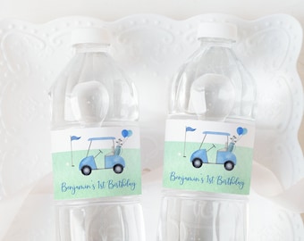 Etiquetas editables para botellas de agua de cumpleaños de golf Hoyo en uno Fiesta de cumpleaños de golf Primer cumpleaños de niño Descarga digital A695