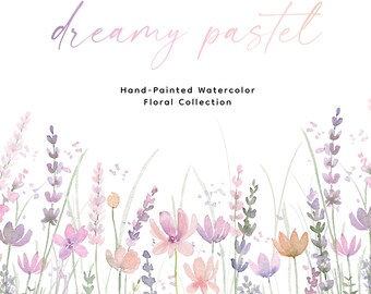 Watercolor Floral Border Clipart: Pastel Spring Wildflowers