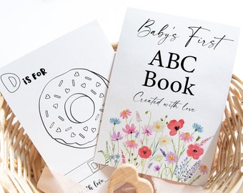 Baby's First ABC Book, Wildflower Meadow Alphabet Coloring Book, Floral Baby Shower Coloring Pages, Baby Shower Activity, Digital A739