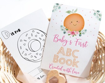 ABC Book Baby Shower Game Pink Little Cutie Alphabet Coloring Book Baby's First ABC Book Baby Shower Coloring Pages Digital Download A535