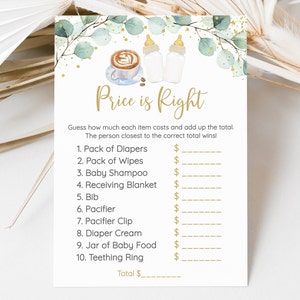 Editable Twin Babies Are Brewing Price Is Right Game Twins Coffee Baby Shower Baby Brewing Greenery Gold Gender Neutral Download A601