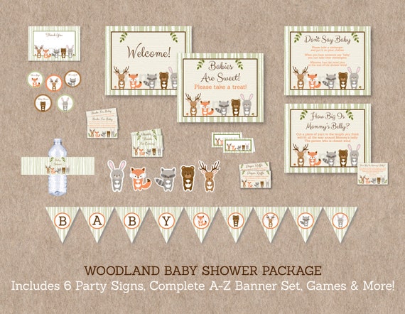 Woodland Baby Shower Package Woodland Baby Shower Bundle Woodland Animals Forest Animals Gender Neutral Printable Instant Download A187 Il_570xn