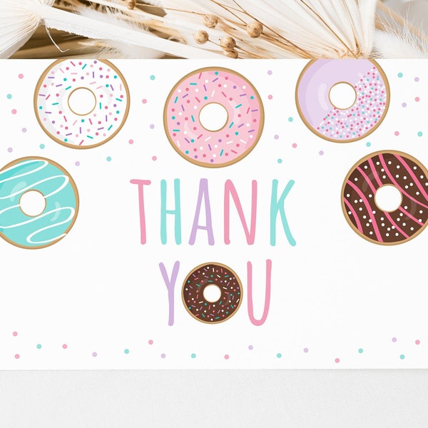 Donut Thank You Card, Donut Baby Shower, Baby Sprinkle, Pink Donut, Donuts & Diapers, Doughnut, Printable, Digital, Instant Download A500