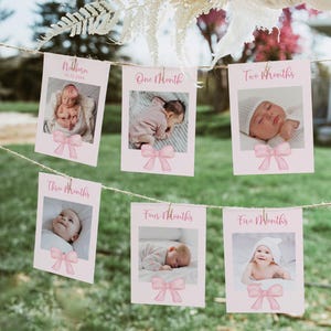 Pink Bow Girls Just Wanna Be One eerste verjaardag Banner, maandelijkse fotobanner, Pink Bow Party, aquarelstrik, roze lint, bewerkbaar A742