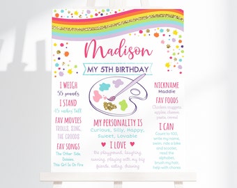 Editable Rainbow Art Party Birthday Milestone Sign 1st Birthday Girl Art Party Paint Party Arts & Crafts Party 3rd, 4th, 5th Any Age A514