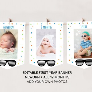 One Cool Dude First Birthday Banner Monthly Photo Banner One Cool Dude Party Sunglasses Summer Boys First Birthday Printable Digital A538