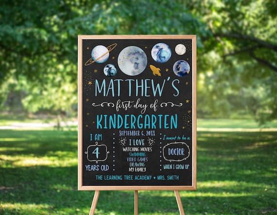 Editable First Day of Kindergarten Sign Space Planets First Day of School Sign Boy Chalkboard Sign Photo Prop Printable Digital Il_570xn