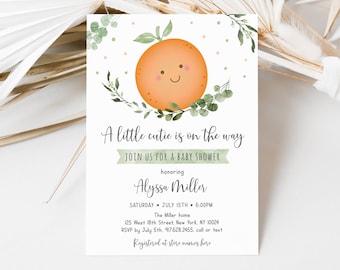 Editable Little Cutie Baby Shower Invitation Little Cutie on the way Clementine Summer Gender Neutral Coed Printable Instant Download A535