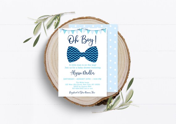 editable bow tie baby shower invitation oh boy little man baby etsy
