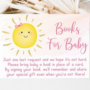 Sunshine-boekaanvraagkaarten Sunshine Baby Shower Pink & Gold Sunshine-boeken voor baby Digitale afdrukbare Instant Download A536