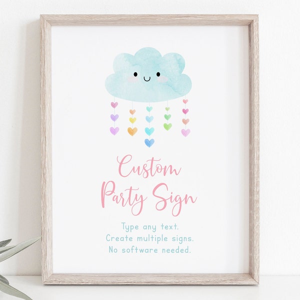 Editable Cloud Baby Shower Sign Baby Sprinkle Sign Watercolor Cloud Pastel Rainbow Hearts Baby Girl Printable Digital Download A664