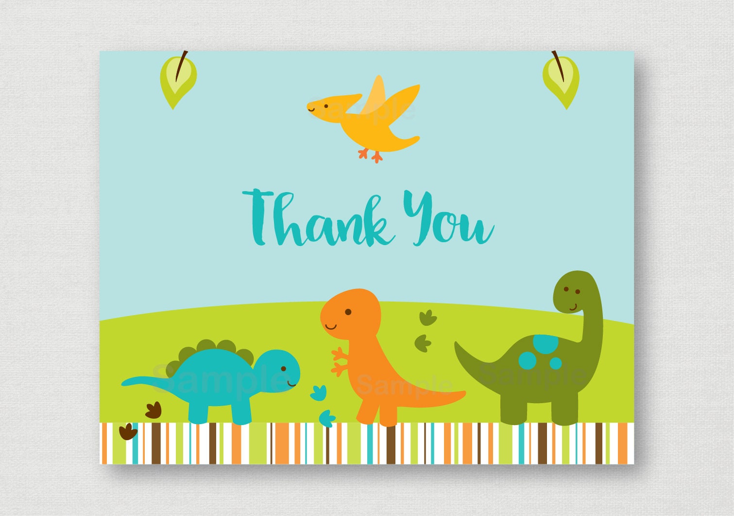 Cute Dinosaur Thank You Card / Dinosaur Baby Shower / Dinosaur Etsy