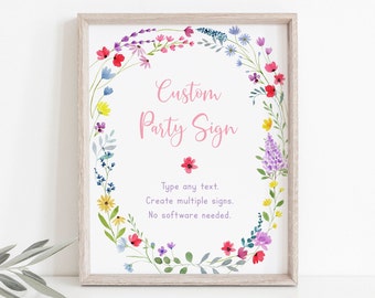 Editable Wildflower Birthday Sign Party Sign Little Wildflower Birthday Flower Birthday Watercolor Floral Garden Party Digital Download A693