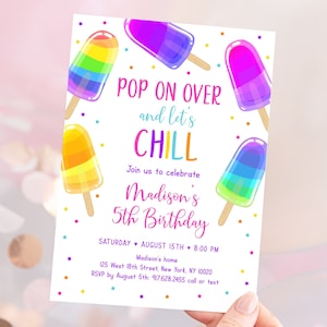 Editable Popsicle Birthday Invitation Rainbow Popsicle Birthday Invite Girl Popsicle Party Ice Cream Pink Pop On Over Digital Download A619