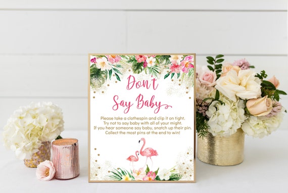 Instant Download No.94BABY Flamingo Baby Shower Don/'t Say Baby Game Sign Signage Tropical Flamingo Baby Shower Games Printable
