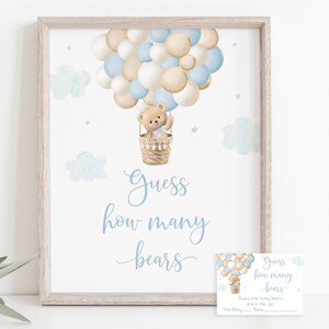 Teddy Bear Hot Air Balloon Guess How Many Game Bear with Balloons Baby Bear Shower Blue Boy Teddy Bear Baby Shower Digital Download A710