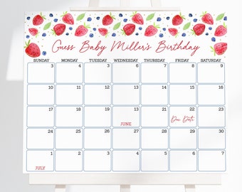 Editable Strawberry Blueberry Baby Due Date Calendar Game Berry Sweet Strawberry Baby Shower Guess Baby's Birthday Digital Download A670