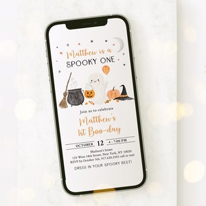 Bearbeitbarem Spooky One Ghost Geburtstag E-Invitation Geist Erster Geburtstag Einladen Junge Kürbis Halloween Party Digitaler Download A702