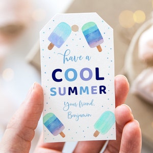編集可能なクールな夏のギフトタグ、サンキュータグ、青いアイスキャンディー、学校が休み、年末の友達タグ、先生への感謝、教室、デジタルダウンロード