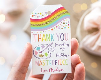 Editable Art Party Birthday Thank You Tag Favor Tag Girl Rainbow Art Party Paint Party Craft Party Printable Digital Download A514